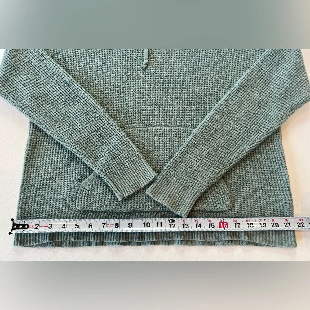 aerie Sage Waffleknit Sweater Green Hooded Sweatshirt Pockets Size Small - Picture 5 of 14